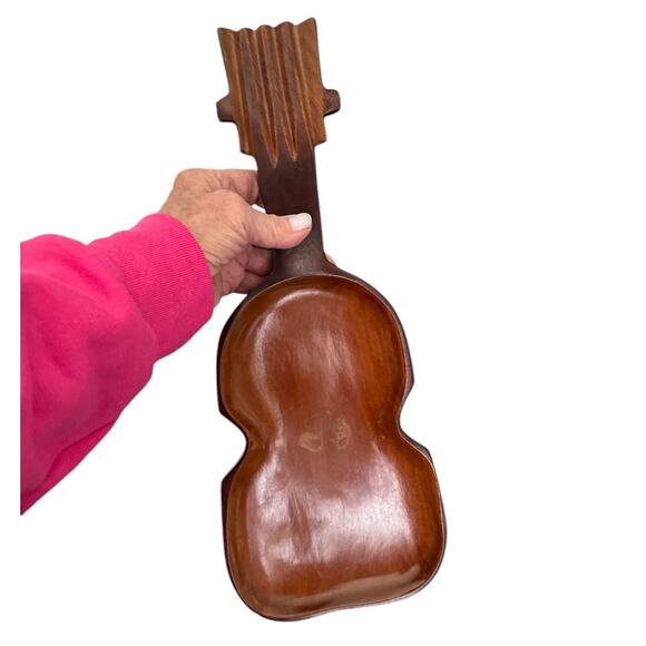 Vintage Wooden Violin Shaped Tray Made in Haiti - Picture 5 of 8
